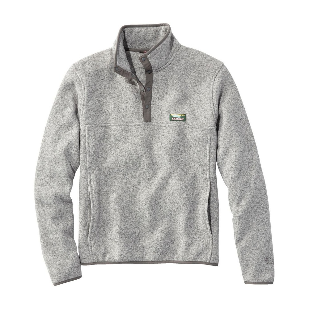 Men's L.L.Bean Sweater Fleece 3/4 Snap Pullover Jacket Grey Heather Size XL‎